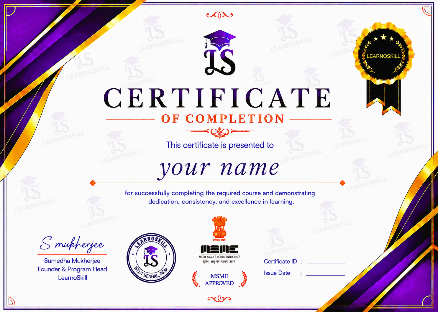 Sample LearnoSkill certificate